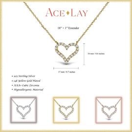 AceLay 14k Gold Plated Sterling Silver Heart Necklaces For Women Filled With CZ Stones | Women's Jewelry Love Pendant Necklace (Yellow Gold)