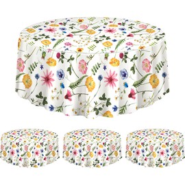 Kinlop 4 Pcs Round Plastic Tablecloth 70" Watercolor Flower Table Cloth Decorative Disposable Outdoor Floral Table Cover Disposable Summer Tabletop for Party Picnic (Flower,Colorful)