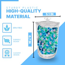 Skywin- Laundry Jars with Lid, 2 Pack Tall Laundry Detergent Jar, Glass Jars for Laundry Room, Laundry Containers for Organizing Laundry Room, Dishwasher Pod Container (Clear)