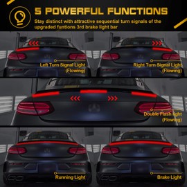 Xotic Tech Car Spoiler Rear Trunk Wing w/Sequential Turn Signal Flashing Running Third Brake Light 5-Function LED Strip Bar (Carbon Fiber Style)