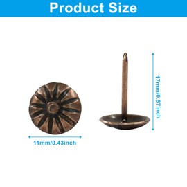 Moicstiy 100 Pcs 7/16Inch Antique Upholstery Tacks for Furniture, Metal Thumb Tacks Upholstery Nails for Decorative, Red Copper(11 x 16mm)