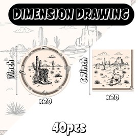 40Pcs Western Party Decorations Cowboy Rodeo Party Decorations Western Bandana Plates Napkins Supplies Set for 20 Guests