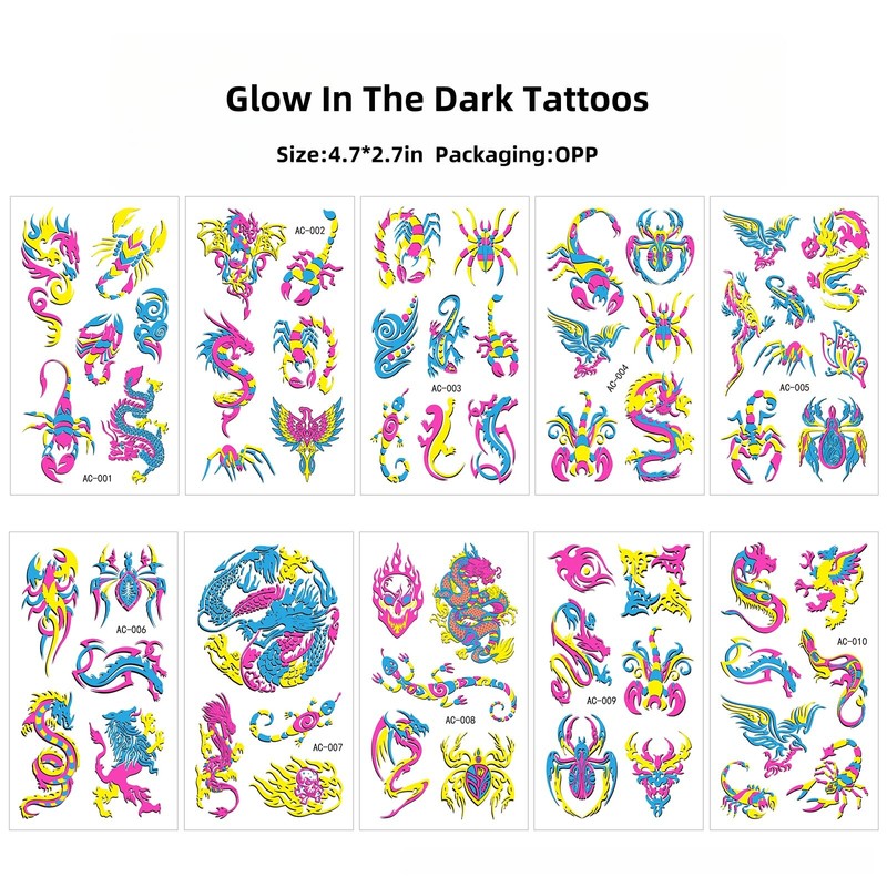 Glow In The Dark Temporary Tattoos 82PCS- Eco-Friendly Neon Body
