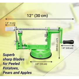ARSUK Apple Peeler Corer Slicer with Suction Base – 3-in-1 Heavy Duty Cast Iron Hand Crank Machine for Potatoes & Pears – Stainless Steel Blades, Adjustable Arm, Quick Peeling & Spiral Slicing Tool