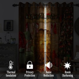 Renaiss Christmas Fireplace Blackout Curtains for Bedroom Xmas Trees Socks Gifts Window Curtain Winter Holiday Window Drapes for Living Room Decor Darkening Curtains 2 Panels Set, 42x84 Inch