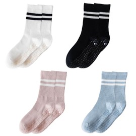 MAXQUU 4 Pairs Pilates Socks, Grip Socks, Yoga Socks, Non-Slip Women's Socks, Women's Grip Socks, Warm Indoor Socks, Pilates Grip Socks, Pink, black, white, blue