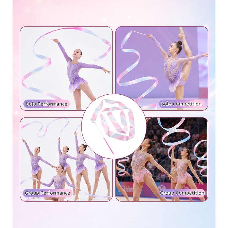 Lafamiya 10 Pcs 2M Flashing Rhythmic Gymnastics Ribbons With Hand