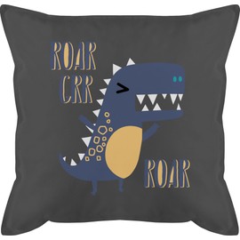 Shirtracer Cushion 50 x 50 cm – Decorative Children Girls & Boys – Angry Dino – 50 x 50 cm – Grey – Dinosaur Motif Cushion with Filling Kita Cushion Cover Nursery Decorative Cushion Cover