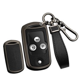 TECART Flip Leather Car Key Case Cover Fits Civic Accord Jazz CRV HRV CRZ for Acura TL TSX ZDX RSX Portable Protective Key Cover Accessories Key 2 3 Button B Black, Black-black