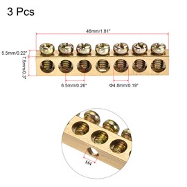 sourcing map Terminal Ground Bar Screw Block Barrier Brass 7 Positions 46mmx5.5mmx7.5mm for Electrical Distribution 3 Pcs