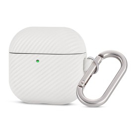 Haobobro Leather Case for AirPods 4 / AirPods 4 with Active Noise Cancellation Case Cover with Keychain - Selected Skin-Friendly Leather, Carbon Fibre Texture, Handmade Shockproof Hard Cover - White