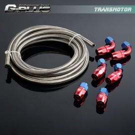 G-PLUS Stainless Steel Oil/Fuel Hose & Fitting Hose End Adaptor Kit,Transmission Gas Oil Fuel Line Fittings Kit 5 Meter Universal Replacement (4AN, Silver)