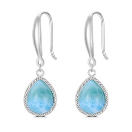 BETHZA Natural Larimar Earrings 925 Sterling Silver Genuine Larimar Teardrop Gemstone Drop Dangle Earring Summer Jewelry Gifts for Women
