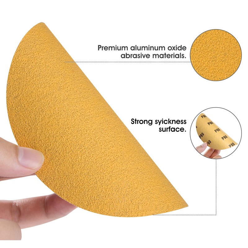 CowboyBOB 100 PCS 6 Inch Gold PSA Sanding Discs 80