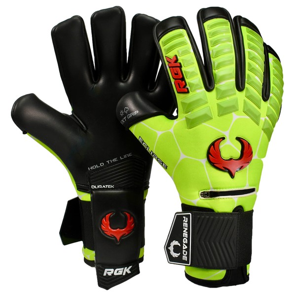 Renegade GK Eclipse Nova Professional Goalie Gloves Pro Finger Savers | 4mm EXT Contact Grip | Neon Yellow & Red Soccer Goalkeeper Gloves (Size 9, Youth-Adult, Neg. Cut, Level 5)