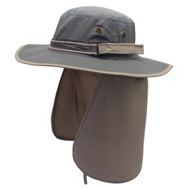 Home Prefer Unisex Quick Drying UV Protection Outdoor Sun Hat with Flap Neck Cover Foldable Fishing Cap Gray Brim