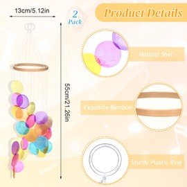 Namalu Pack of 2 Colourful Capiz Shell Wind Chimes for Outdoor Rainbow Hanging Bowl Wind Chimes Monument Handmade Decorative Wind Chimes for Indoor Outdoor Garden Yard Home Decoration