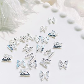KACHIMOO Silver Butterfly Nail Charms,50 Pieces Nail Charms Nail Butterfly Charms for Acrylic Nails DIY Craft Nail Art Accessories (Silver)