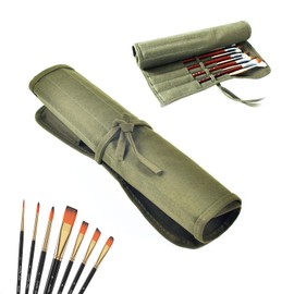 Paint Brush Roll Canvas Pouch, Army Green 22 Slots Paint Brush Holder Roll Up Canvas Paint Brush Bag，Artist Acrylic Oil Watercolour Brushes Case，Student Draw Pen Gouache Watercolor Oil Brush Storage