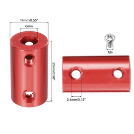 sourcing map 6mm to 6mm Bore Rigid Coupling 25mm Length 14mm Dia Aluminum Alloy Shaft Coupler Connector for 3D Printers DIY Car Boat Red 1pcs, with 1pcs Coupling,1pcs Wrench,8pcs Screws