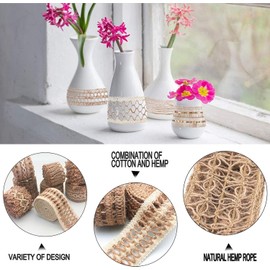 OZXCHIXU 8 Rolls Jute Ribbons Rustic Ribbons Lace Craft Ribbon Burlap 17.6 Yards for Crafts Wraping Gifts Party Holiday and Rustic Wedding Decorations