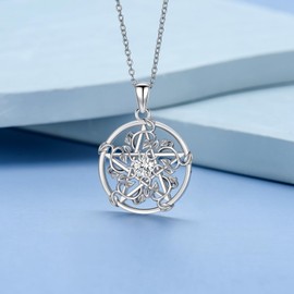 YONFQE Pentagram Leaf Necklace 925 Sterling Silver Pentacle Pendant Necklace Pendant Jewellery Gifts for Women