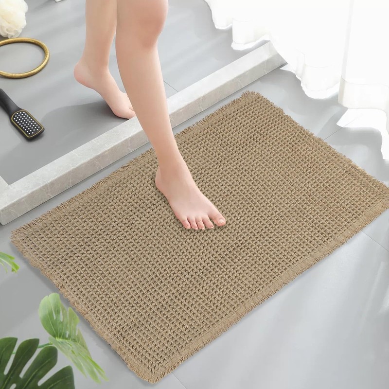 AIBIIN 18"x30" Brown Waffle Bath Mat Super Absorbent Non Slip