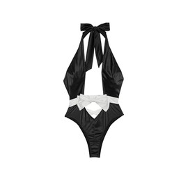 Victoria's Secret Very Sexy Bow-Topped High-Neck Teddy Size Medium Black/White New
