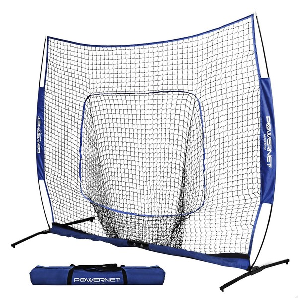 PowerNet 8x8 XLP PRO Net with One Piece Frame (Royal Blue) | Huge Baseball Softball Hitting Pitching Area | Great for Teams | Batting Fielding Portable Backstop | Non-Tip Weighted Base | 8 x 8 (64SqFt