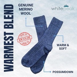 whitepeak Genuine Merino Wool and Possumdown Blended Socks from New Zealand |UNISEX |Ultra-Warm, Comfy,Lightweight, and Quick-Drying! (Blue, X-Large)
