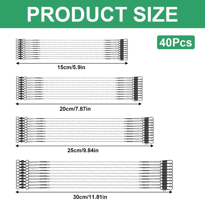 UEAVOID Pack of 40 Steel Leader Pike Anti-Bite Stainless Steel
