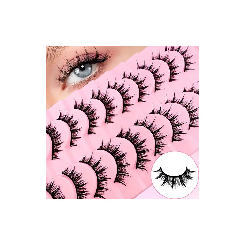 10 Pares De Pestañas Manga, 12 Mm, Naturales, Hechas A