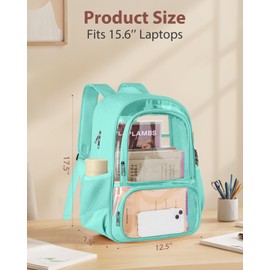 KIMNERPU Clear Backpack, Fabric & PVC Transparent Backpack with Reinforced Strap for Women Men, Heavy Duty Transparent Bookbag, Large Capacity Clear bag, Travel, Security, Green