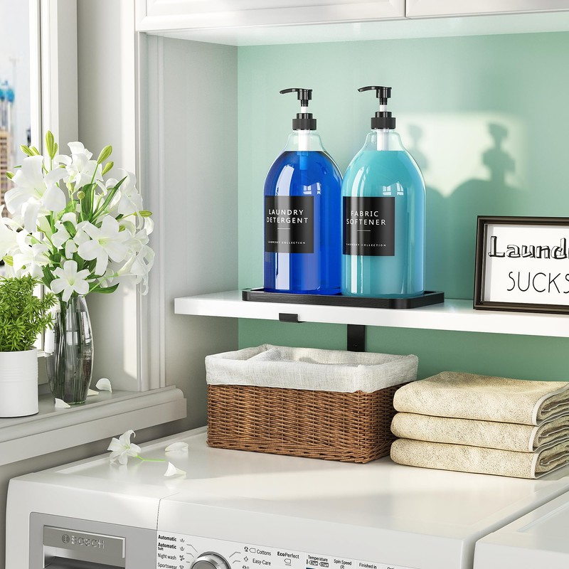 Moforoco 2 Pack Black Liquid Laundry Detergent Dispenser with Bamboo