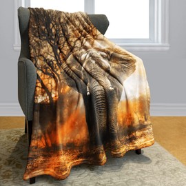 HommomH 60"x80" Orange African Elephant Blanket Soft Fluffy Fleece Throw for Women