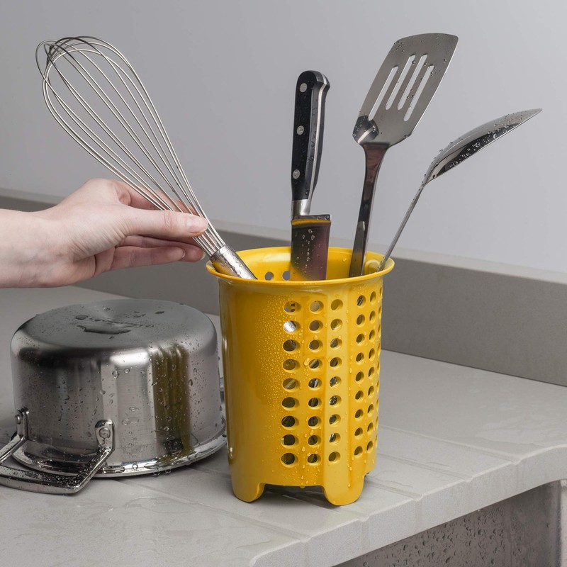 Zeal Melamine Cutlery Drainer/Utensil Pot-Mustard, One Size