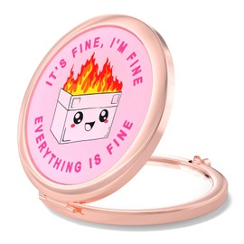 Nipichsha Compact Mirror, Pocket Travel Makeup Mirror, 2 - Sided 2X / 1X Magnification, Small Folding Portable Handheld, 2.75 in Rose Gold, Pink Cute Dumpster