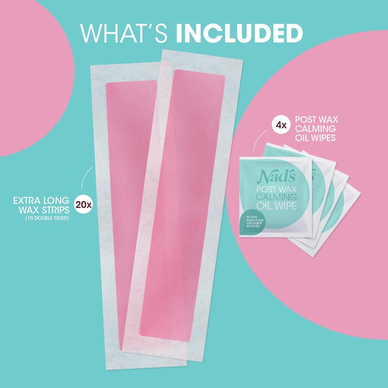 Nad's Extra Long Wax Strips, Hair Removal, Large Waxing Strips,