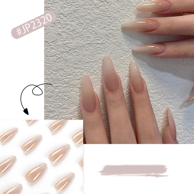 24pcs Long Almond False Nail French Simple Gradient False Nail