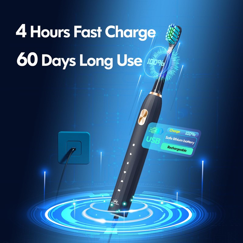 Ultrasonic Toothbrush for Adults Sonic Toothbrush, 9 Brush Heads, 5