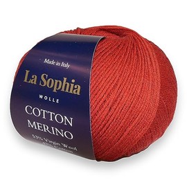 La Sophia Wolle Cotton with Merino Blend, 50 g Wool for Knitting or Crocheting, Colour CM0012 Natural White (CM0015 Terracotta)