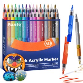 Funto ClickLink Refillable Acrylic Markers, 30 Colors with Visible Ink Cartridges & Dual-Brush Tips - Quick-Dry Water-Based Paint Pens for Ceramic, Glass, Wood