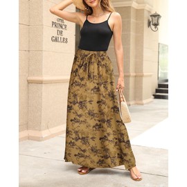 Hount Women's Skirt Elastic Waist Maxi Skirt Elegant Summer Skirt Casual Skirt Long Beach Skirt with Drawstring, F26