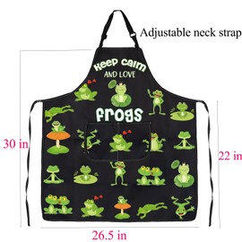 FUSTMW Frog Cooking Apron Frog Gifts for Frog Lovers Keep Calm and Love Frogs Kitchen Chef BBQ Grill Gardening Apron with Pockets (Frog Apron)