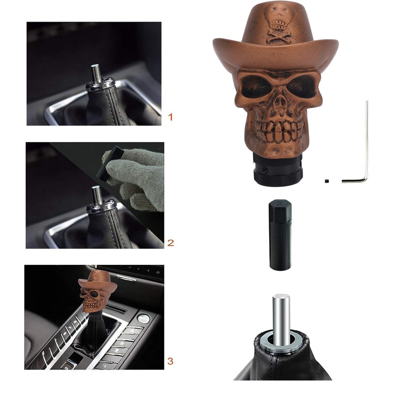 Skull Head Gear Shift Knob with 3 Adapters Cool Looking