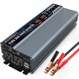 1000W Pure Sine Wave Power Inverter 12V DC to AC 110V 120V Peak Power 2000W with 2 AC Outlets Car Inverter and Dual 3.4A USB Port Cooling Fans and LCD Display for Inverter Home RV Car Solar System