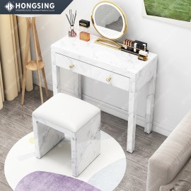 Makeup Vanity Desk for Bedroom Simple White Marble & Pink Small Dressing Table with 2 Drawersize: 80*35*76CM, color: White