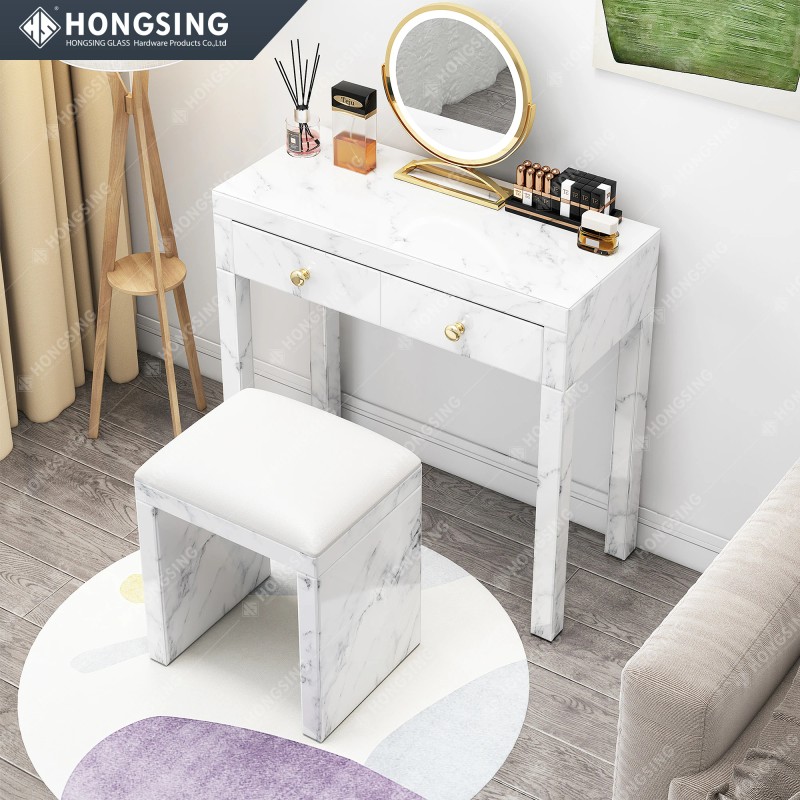 Makeup Vanity Desk for Bedroom Simple White Marble & Pink