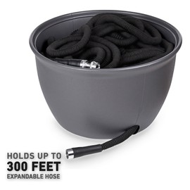 Mighty Tuff Decorative Garden Hose Storage Pot, Durable Garden Hose Holder, Stylish Garden Hose Storage for 100 Foot Standard Hose or 300 Foot Retractable Hose, Gray