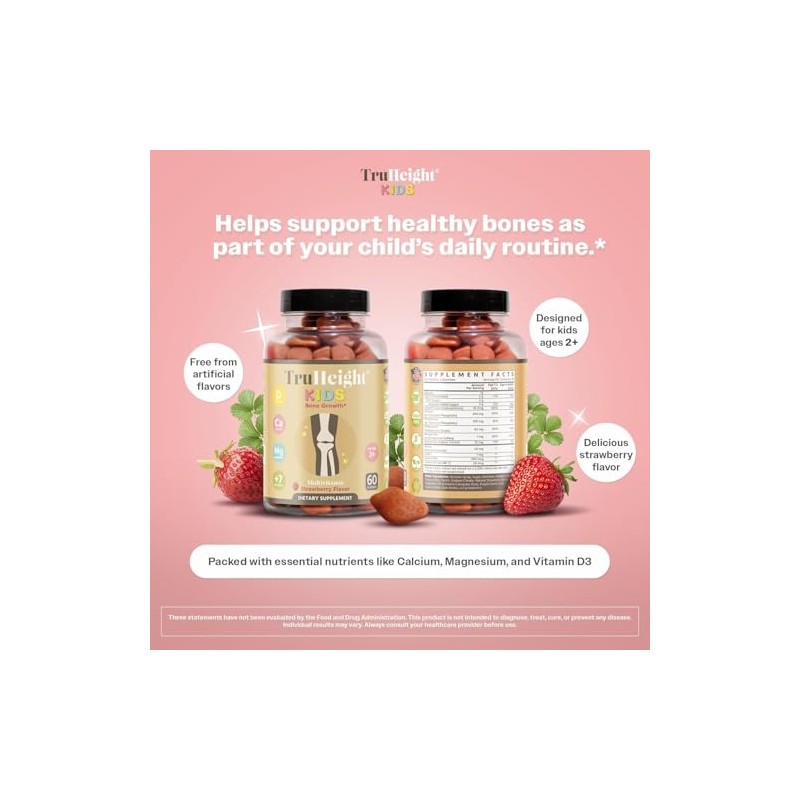 Truheight Kids Suplemento Dietético Multivitamínico Sabor Fresa Gomitas Crecimiento Óseo